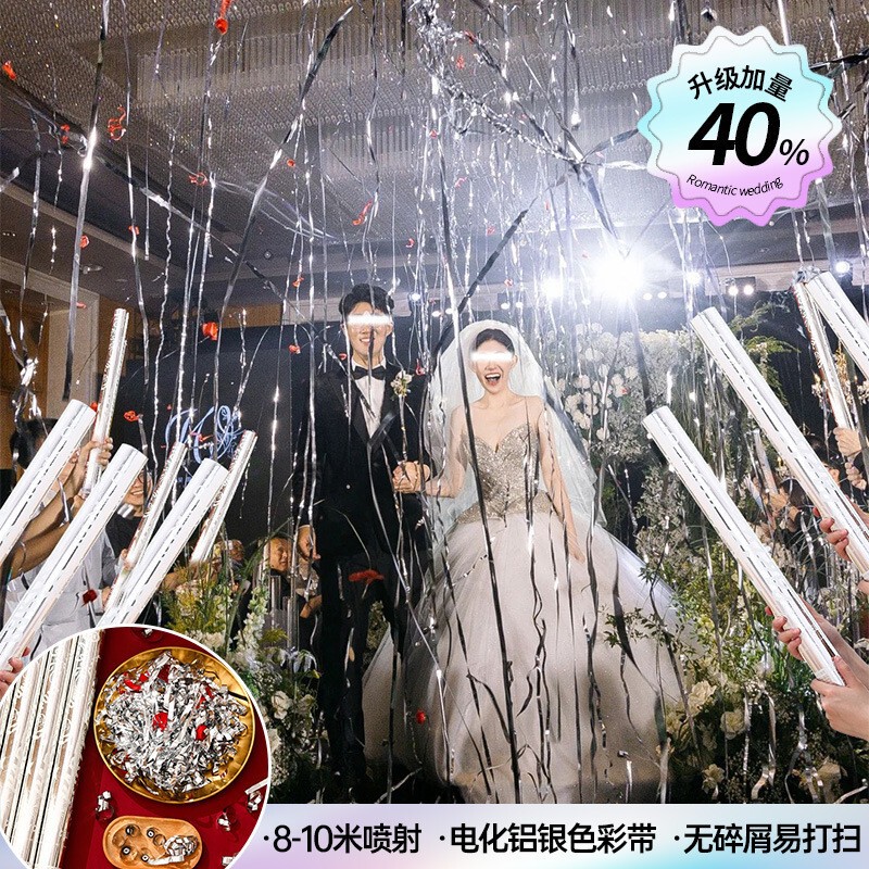 流星群リボン ガンズアウェイブ 結婚式 特製手持ちシルバーリボン 花火筒 婚約シーン 雰囲気小道具|undefined