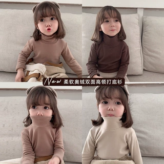 女童打底衫儿童男女同款长袖T恤半高领德绒保暖上衣秋冬小童