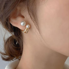 韩国新款潮女士时尚个性珍珠耳环小众个性设计耳钉法式复古气质耳