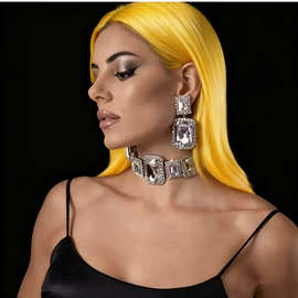 欧美复古宝石耳钉耳环超闪绿钻锆石长款耳坠璀璨轻奢耳钉女