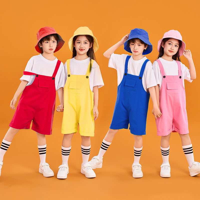 Kindergarten Children's One Performance Clothes Primary School Students' Chorus Clothes Dance Color Strap Shorts suit Children's Cheerleading Clothes