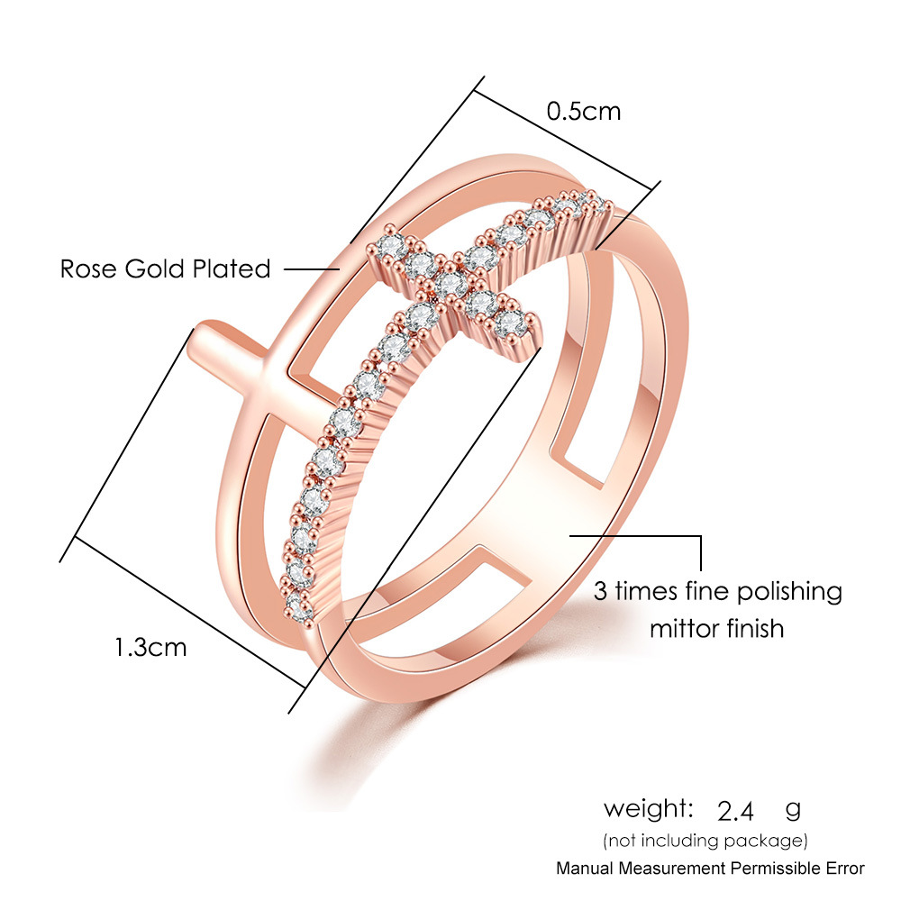 Double Cross Ring Gold Plated Zircon Wedding Ring For Couples_voghion.com