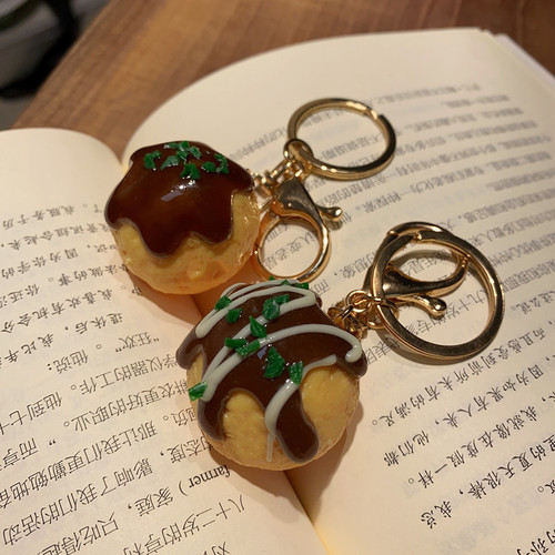 Fun and creative simulated food octopus balls dorayaki car keychain bag packaging pendant student gift
