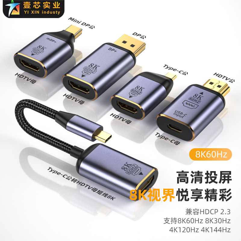 跨境热卖type-c转HDMI转DP/minidp/typec转接头8K高清线电视电脑