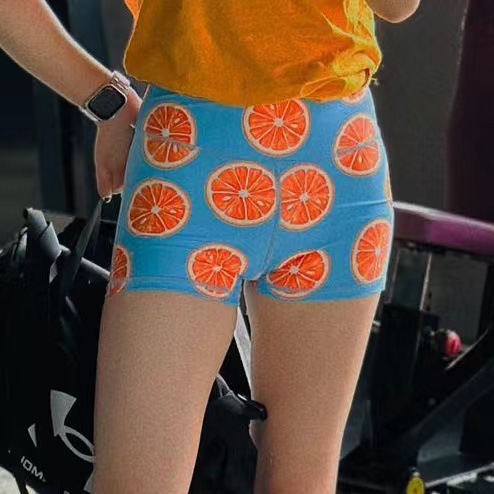 Donut fruit print high waist peach butt yoga shorts women's summer training fitness sports three-point pants