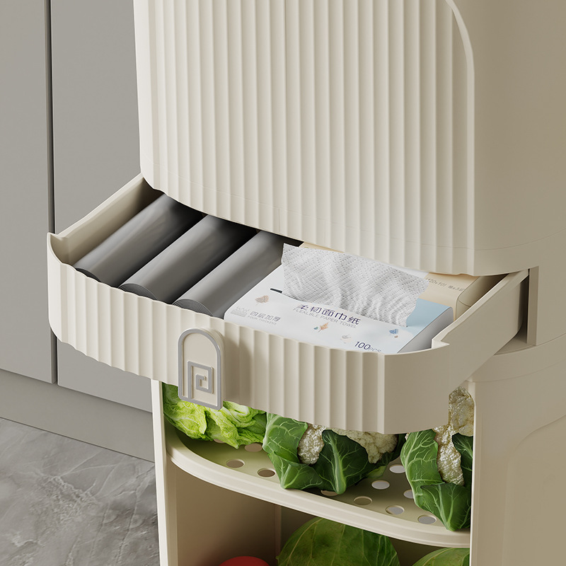 Bote de basura de cocina a presión con tapa, desodorante, cubo de basura multifuncional seco y húmedo, cubo de almacenamiento de sala de estar de estilo japonés para el hogar