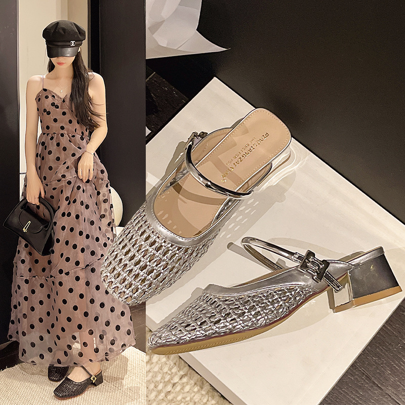 French-style Mary Jane mules with chunky heels, closed-toe women's shoes for outdoor wear, summer slip-on sandals, backless sandals French-style Mary Jane mules with chunky heels, closed-toe women's shoes for outdoor wear, summer slip-on sandals, backless sandals