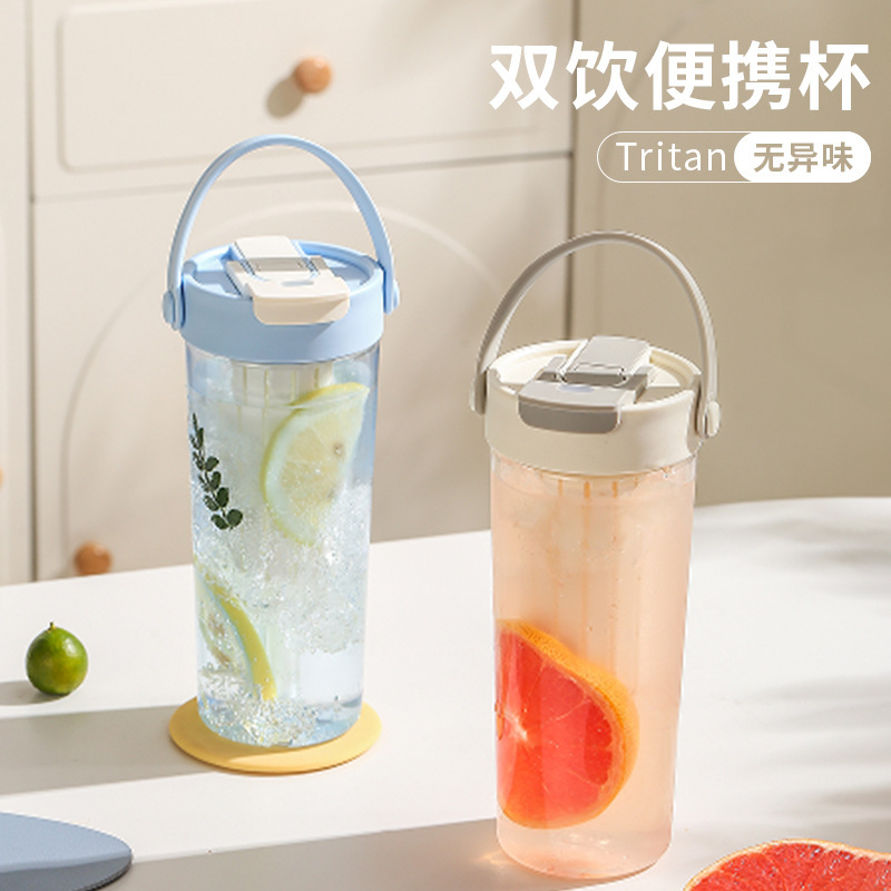 Summer Sports Water Cup, Large-Capacity Direct Drinking Cup with Straw, Double-Drink Plastic Cup, Leak-Proof Outdoor Portable Fitness Cup Summer Sports Water Cup, Large-Capacity Direct Drinking Cup with Straw, Double-Drink Plastic Cup, Leak-Proof Outdoor Portable Fitness Cup