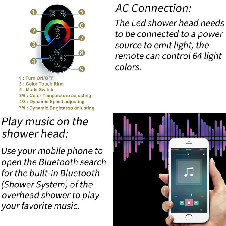 HIDEEP bathroom showerhead set 36* 12-inch LED music embedded top spray digital display cold and heat control valve undefined