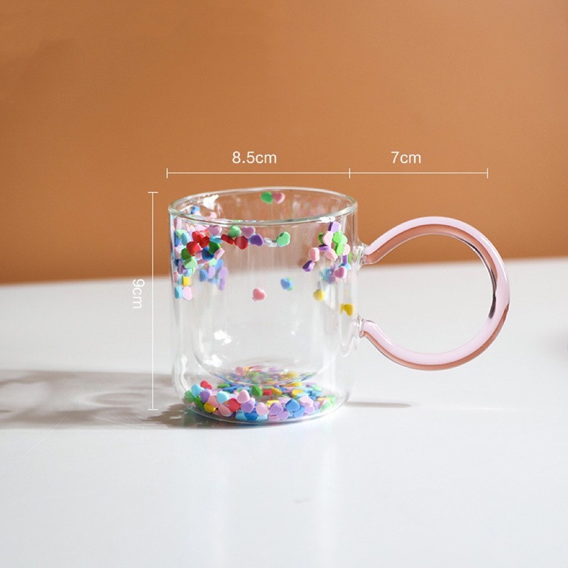 Internet celebridad móvil amor doble capa taza hogar niña Vidrio colorido arenas movedizas taza regalo creativo taza de leche