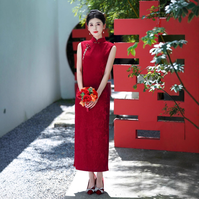 2025 Autumn Lace Jacquard New Chinese Style National Style Long Improved Bride Wedding Banquet Toasting Cheongsam for Mother-In-Law and Mother