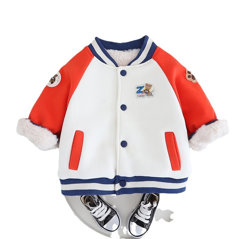 2023 Herbst/Winter Jungen Baseballanzug mit warmer Kleidung für Mädchen Winter Einteiliger Plüsch Baby Lamm Fleece Mantel_voghion.com