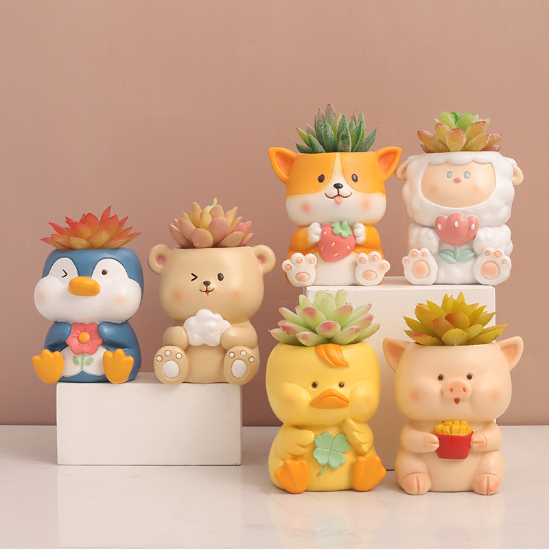 Chậu Cây Resin Chậu cây mọng nước hình động vật resin, chậu mini trang trí nhà, văn phòng, ban công và sân vườn (RG-86)