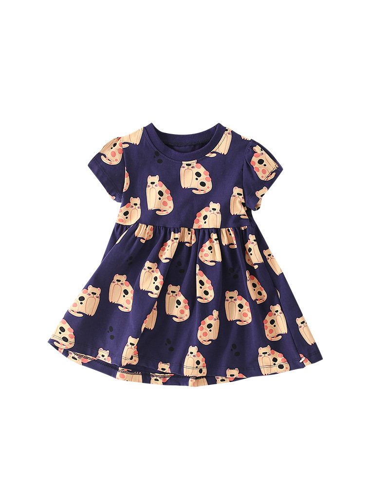 Malwee niños vestido de verano nuevo cuello redondo estilo occidental manga corta europea y americana falda casual