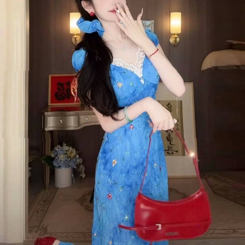 Lace blue summer dress