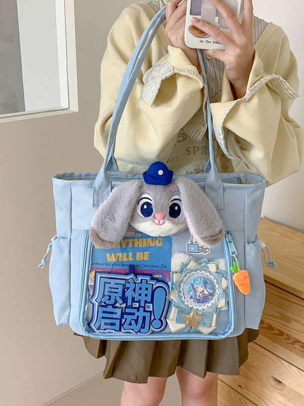 卡通小熊帆布痛包单肩斜挎包日系二次元初中女高颜值手拎可爱书袋|undefined