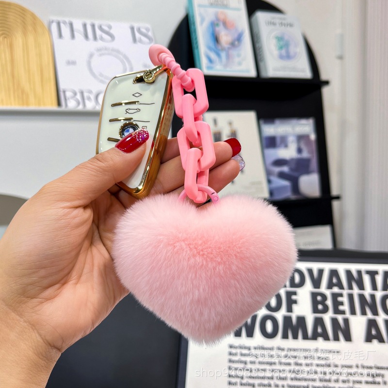 Creativo de silicona real Rex conejo piel amor cadena llavero mochila colgante pareja adornos cadena dominante del coche