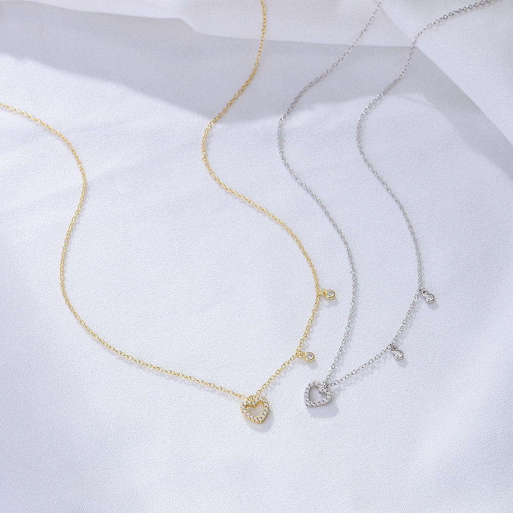 Zircon Inlay Material Pendant Necklace Classification 925 Sterling Silver Zircon Inlay Heart Shape Pendant Necklace