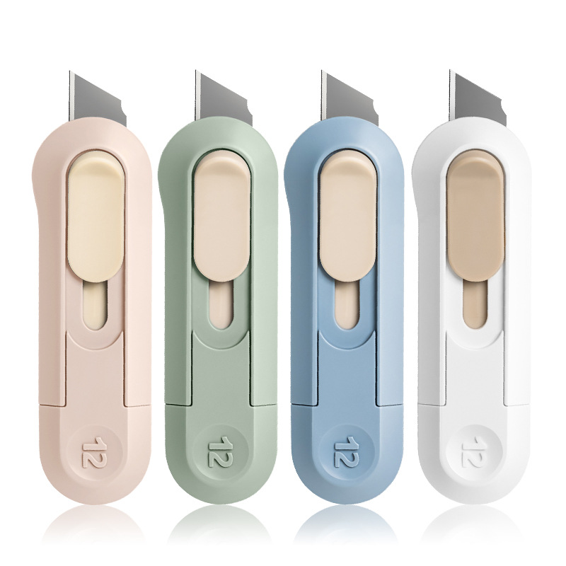 Deli NS065 mini portátil cuchillo de arte papel pintado cuchillo expreso cuchillo de talla cuchillo de alto valor de color seguro rebote automático