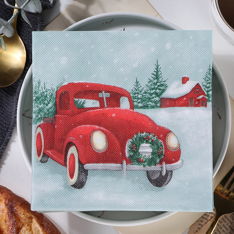 国境を越えたクリスマスの祝日装飾プリントナプキンヘラジカのティッシュパーティー赤いお祝いプリントティッシュ卸売り|undefined