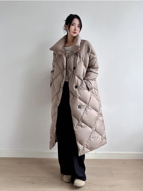 王菲同款菱格轻奢羽绒服女长款过膝2025冬季新款休闲宽松显瘦90绒|undefined