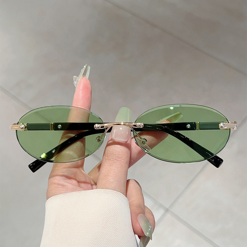 Rahmenlose ovale Sonnenbrille – Neues modisches High-End-Modell, beliebt bei Online-Influencern – Damenaccessoire_voghion.com