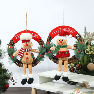 Christmas Gingerbread Man Garland Christmas Decorations Shopping Mall Hotel Rattan Circle Pendant Cookie Man Doll Garland Door Hanging