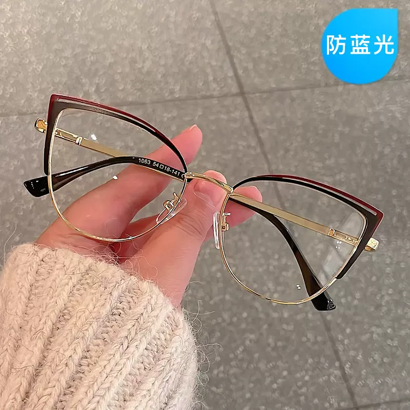 猫眼半框防蓝光平光镜女 跨境ins镂空眼镜个性素颜配镜潮流眼镜框