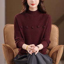妈妈装冬季100纯羊毛衫上衣半高领内搭毛衣中老年女装洋气打底衫