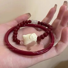 秋夏新可爱小猫朱砂串珠手链女生小众气质中式手串复古百搭网红