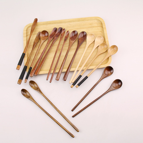 Creative long-handled coffee spoon, Japanese wooden spoon, stirring spoon, dessert honey spoon, dining utensil, soup spoon, handmade spoon, wholesale