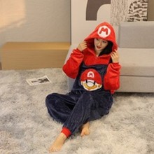 2025新款秋冬法兰绒睡衣卡爱卡通柴郡猫皮杰猪雪人情侣款家居服