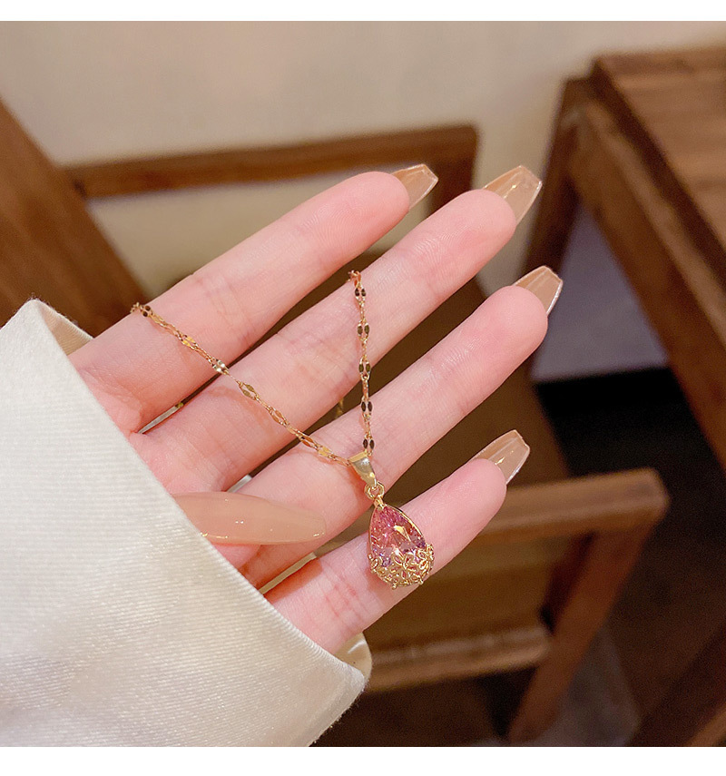 Fashion Water Droplets Titanium Steel Plating Inlay Zircon Pendant Necklace 1 Piece