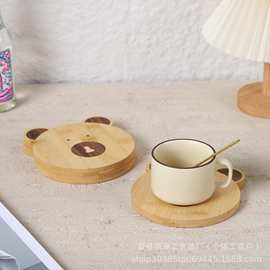 跨境实木可爱简约小熊砂锅杯垫家用厨房隔热垫马克杯茶杯木质杯垫
