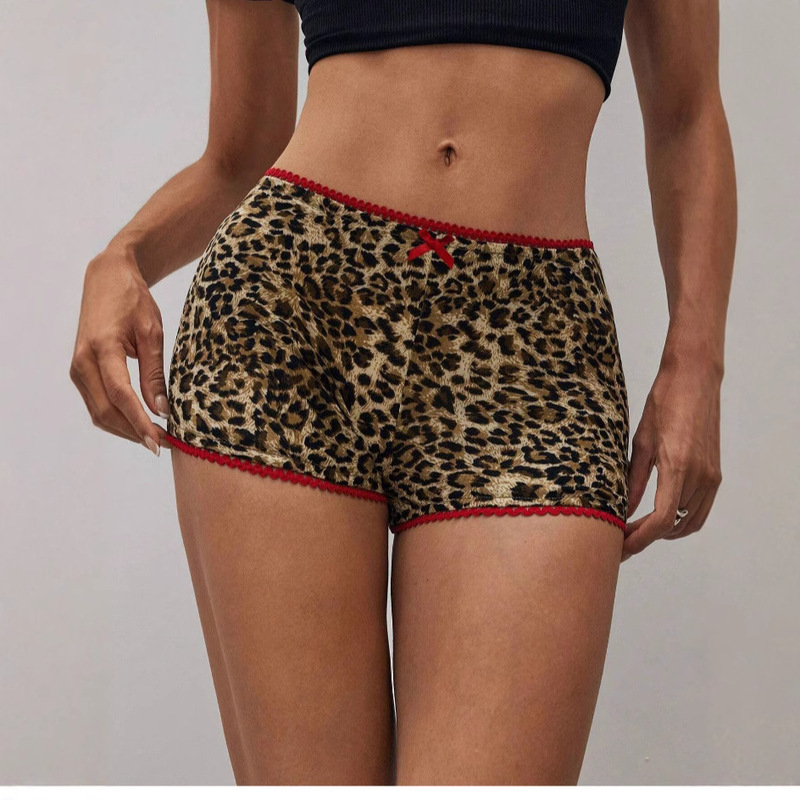 In-Stock European and American Amazon Independent Site Leopard Print Women's Fashionable Casual Comfortable Slim Fit Small Bow Sexy Shorts