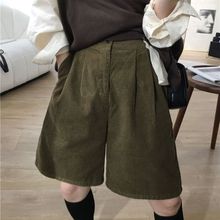 高腰复古中裤五分裤女秋冬季新款外穿宽松A字阔腿休闲灯芯绒靴裤