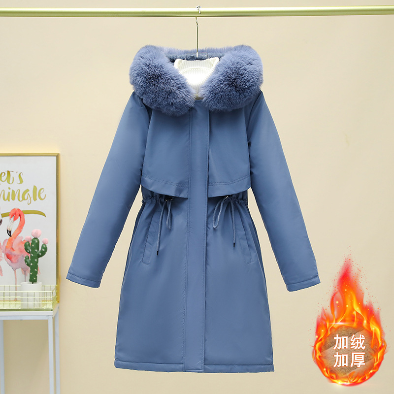 Cross-Border Foreign Trade Winter New Long Hooded Cotton Jacket with Large Fur Collar, Fashionable Versatile Coat