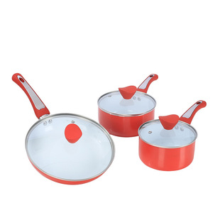 Red and White Six-Piece Pot Set, Export English Packaging, Multi-Piece Pot Set, 2 Pots, 3 Lids, One Frying Pan, Six-Piece Gift Pot Wholesale