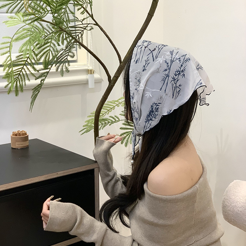 Turbante de verano de mujeres pastorales nuevos pinturas de tinta de flores mariposas antiguas cinturón de cabello de alta calidad toallas triangulares toallas para el cabello