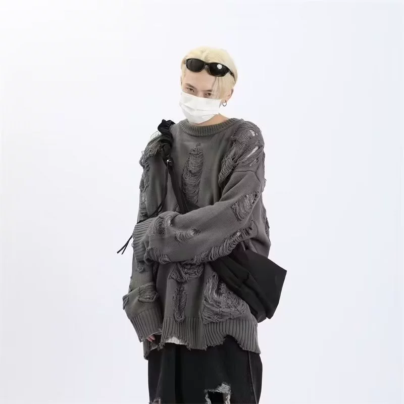 Поддельные два свитера мужские зимние толстые дыры, полые приливы