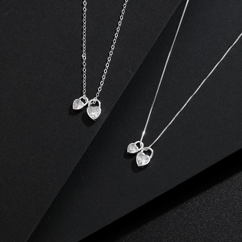 Heart Shape Pattern 925 Sterling Silver Cable Chain Box Chain Heart Shape Pendant Necklace