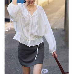 暗藏的浪漫 天si法式蕾丝压褶衬衫女早秋休闲百搭上衣2025新款女