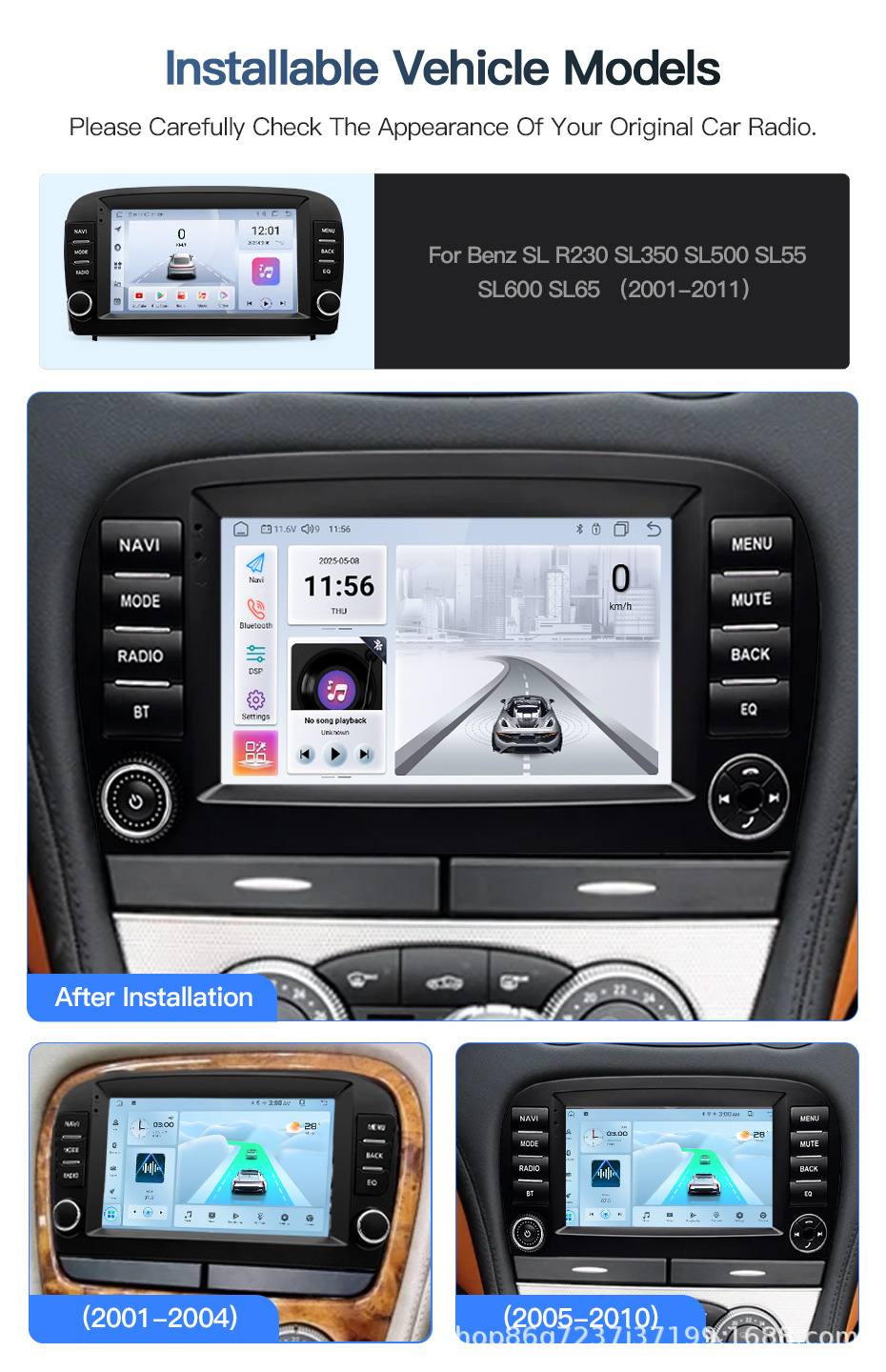 Suitable for 01-11 Mercedes SL R230 7inch Universal Android Car Navigation with Integrated Reverse Camera and Carplay