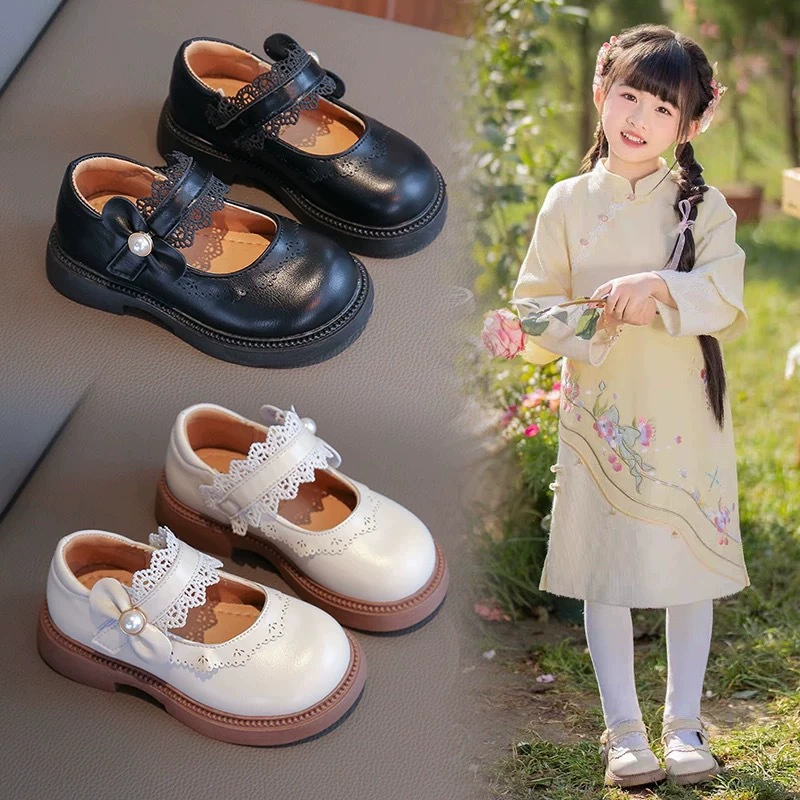 Обувь принцессы для девочек 2025 весна и осень новая детская обувь мягкая подошва маленькая девочка маленькая кожаная обувь для малышей