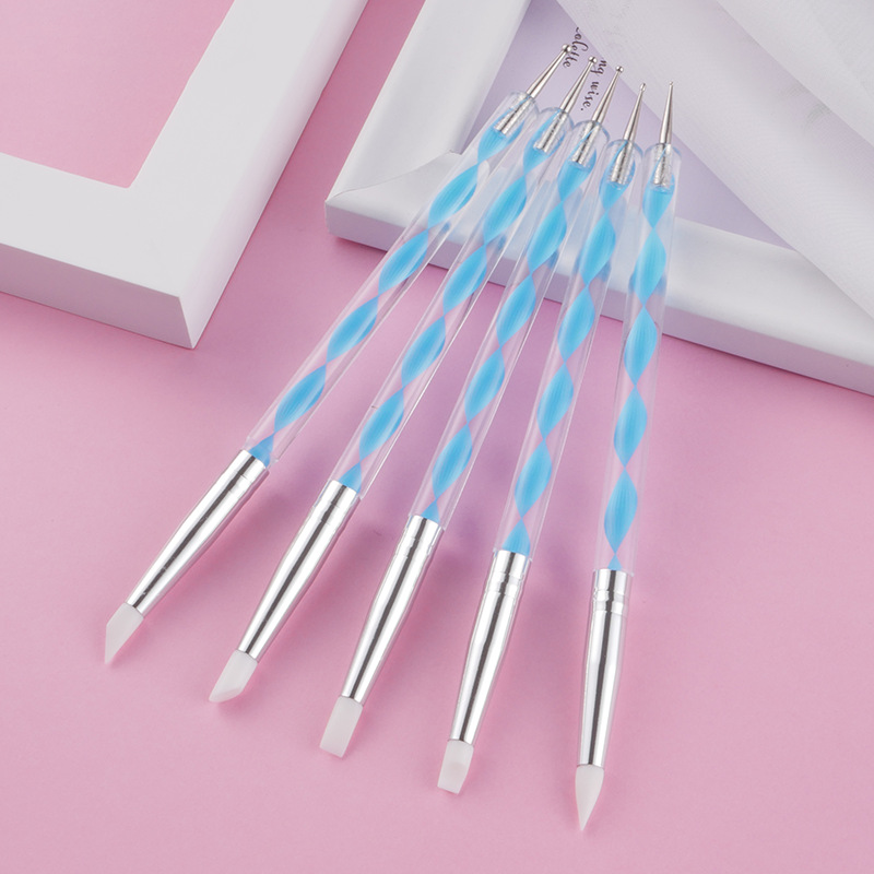 厂家直供 双头硅胶笔硅胶美甲笔5支装压痕笔软陶点钻笔美甲工具