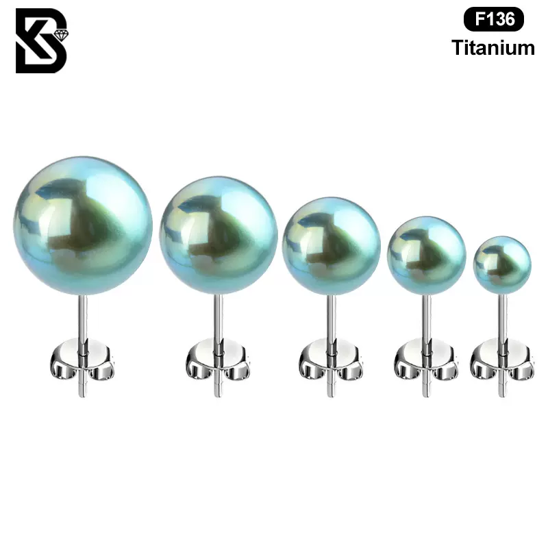 网红款人造七彩孔雀绿珍珠耳钉F136钛合金轻奢气质款珍珠耳骨钉女