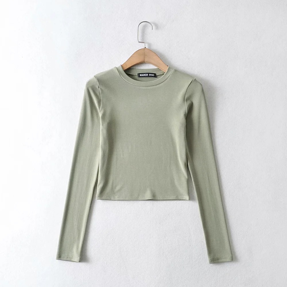 round neck elastic long-sleeved T-shirt NSHS29349