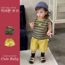 韩版男宝宝春装衣服男童酷帅亲肤两件套显白无袖背心短裤夏季套装