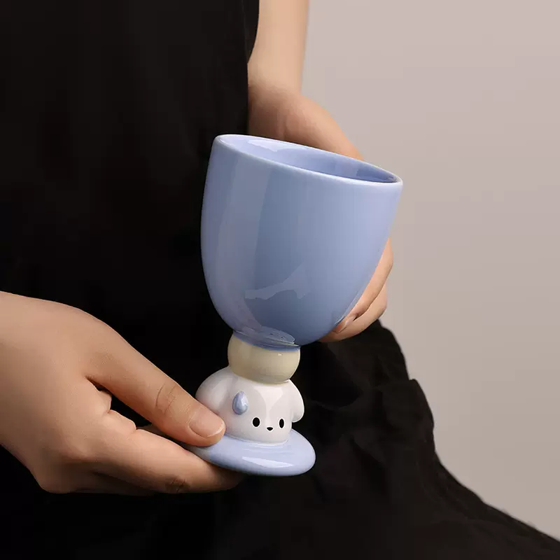 可爱陶瓷小狗杯创意高脚杯卡通水杯生日礼物送同学朋友杯子伴手礼