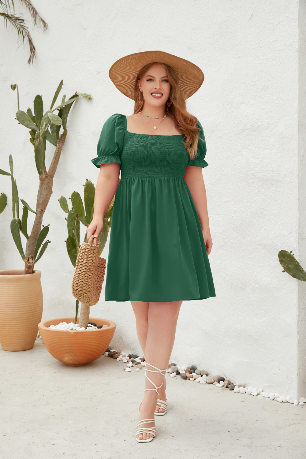 Rochie de damă cu mânecă lungă și evazată, cu guler pătrat și evazat, stil de călătorie_voghion.com